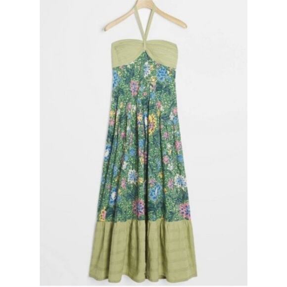 ANTHROPOLOGIE Zosime Halter Green Floral Maxi Dress Boho Size 8 MINT CONDITION - Picture 3 of 10